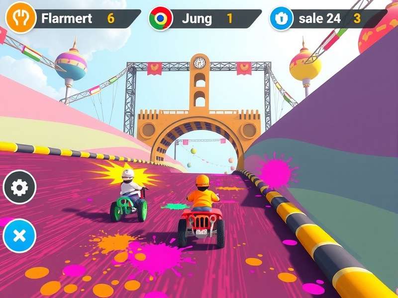 Holi Radiance Race game screenshot showing colorful characters racing through Holi-themed tracks